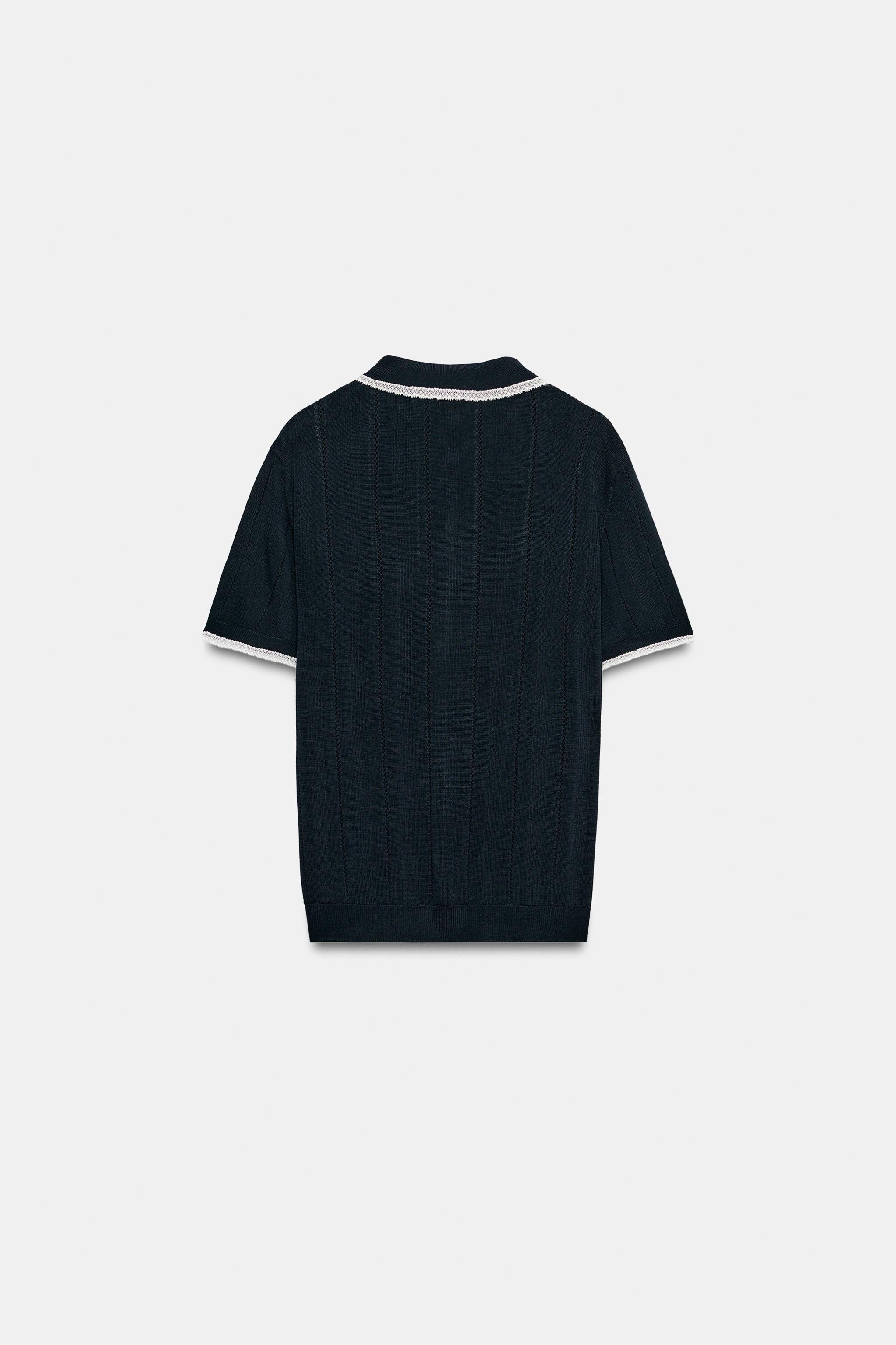 SHORT SLEEVE LACE TRIM KNIT POLO CARDIGAN